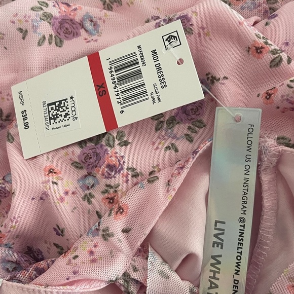 Tinseltown Mesh Ruffle Cold Shoulder Midi Dress Cloud Pink Juniors XS Cowl Neck - Picture 6 of 10